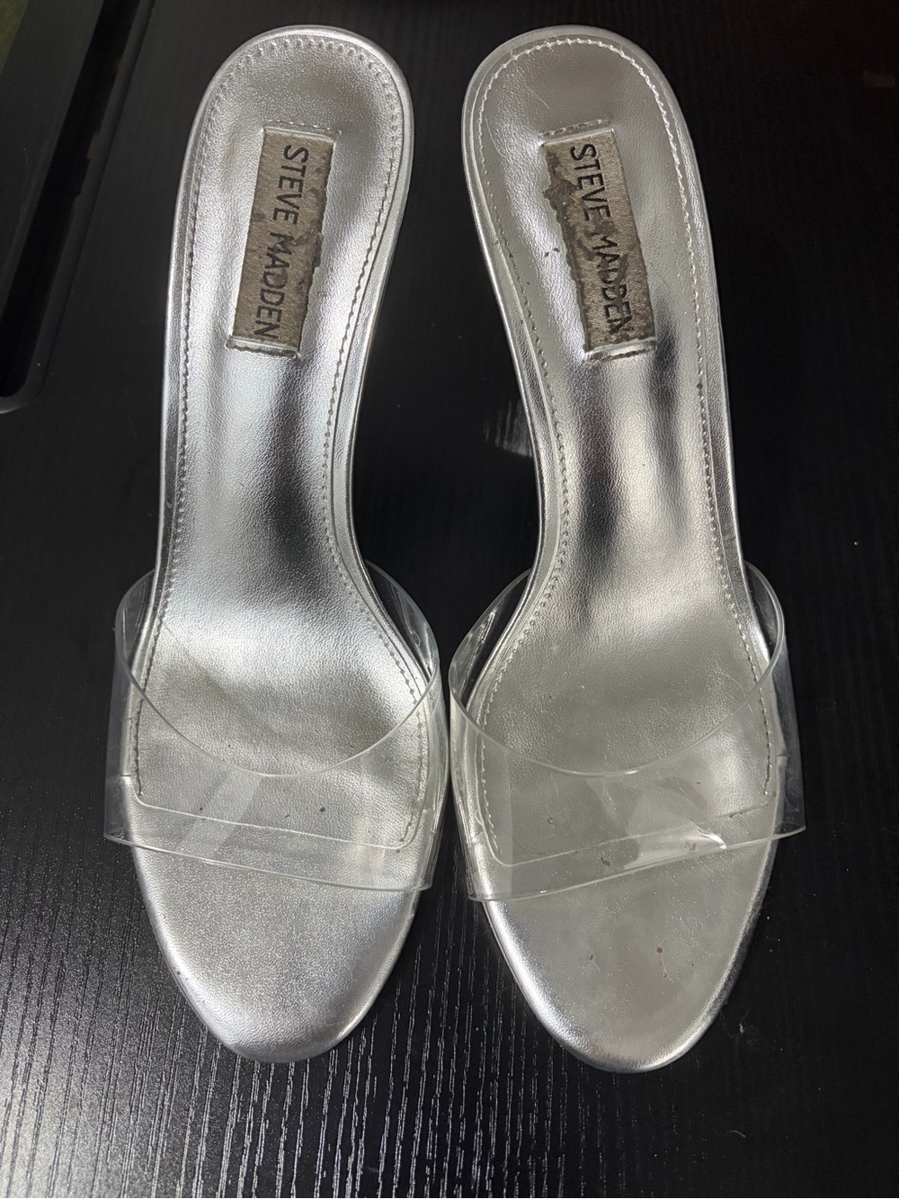 Steve Madden Silver Clear-Band Slide Heels